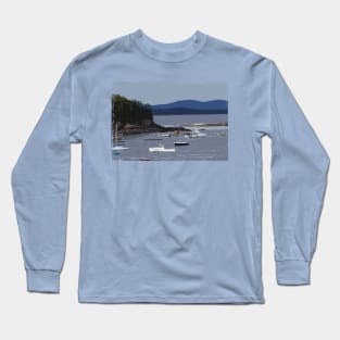 Lispe Bar Harbor with Boats and Mountains Long Sleeve T-Shirt